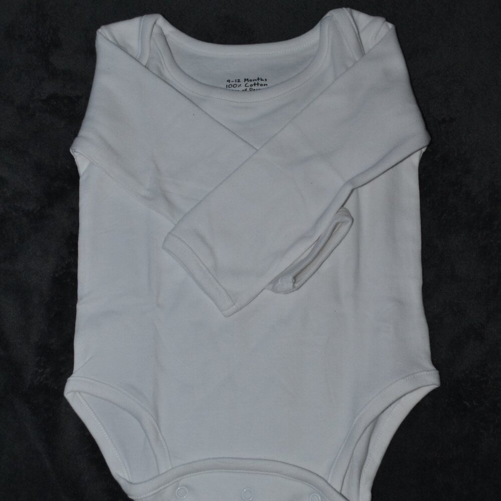 100% Cotton Baby Unisex Size 9-12 Months Long Sleeve White Bodysuit White 5-Pack